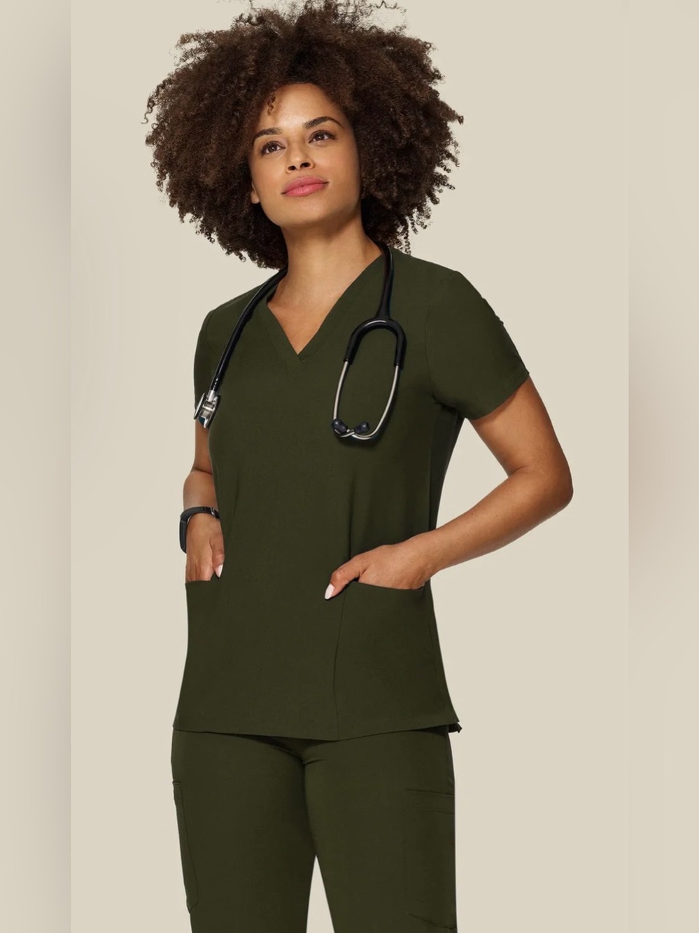 MANDALA Olive green scrub top. Size medium